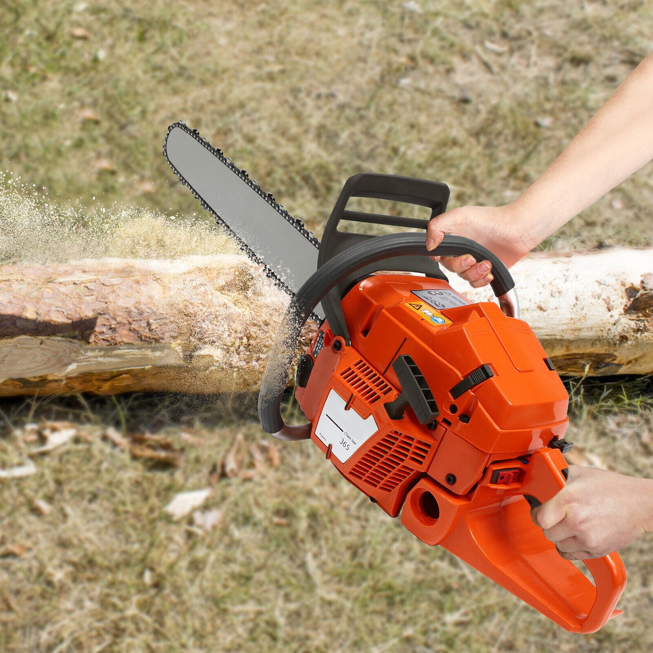 Orange Gas Chainsaw with 24 inch Guide Bar,2-Cycle 65cc Gasoline Power Chain Saws 3.4KW 40.94*10.62*12.99in for Forest Harvesting, Cutting Wood