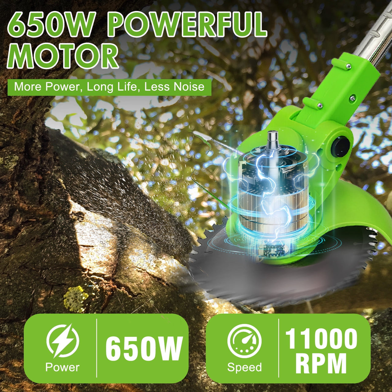 BAOKALER Electric Weed Eaters Cordless,2AH Battery Powered Weed Wacker with Charger, Grass Trimmer with Supporting Wheels, Grass Cutting Machine with 1 Batteriy for Yard and Garden, Green