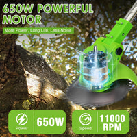 BAOKALER Electric Weed Eaters Cordless,2AH Battery Powered Weed Wacker with Charger, Grass Trimmer with Supporting Wheels, Grass Cutting Machine with 1 Batteriy for Yard and Garden, Green