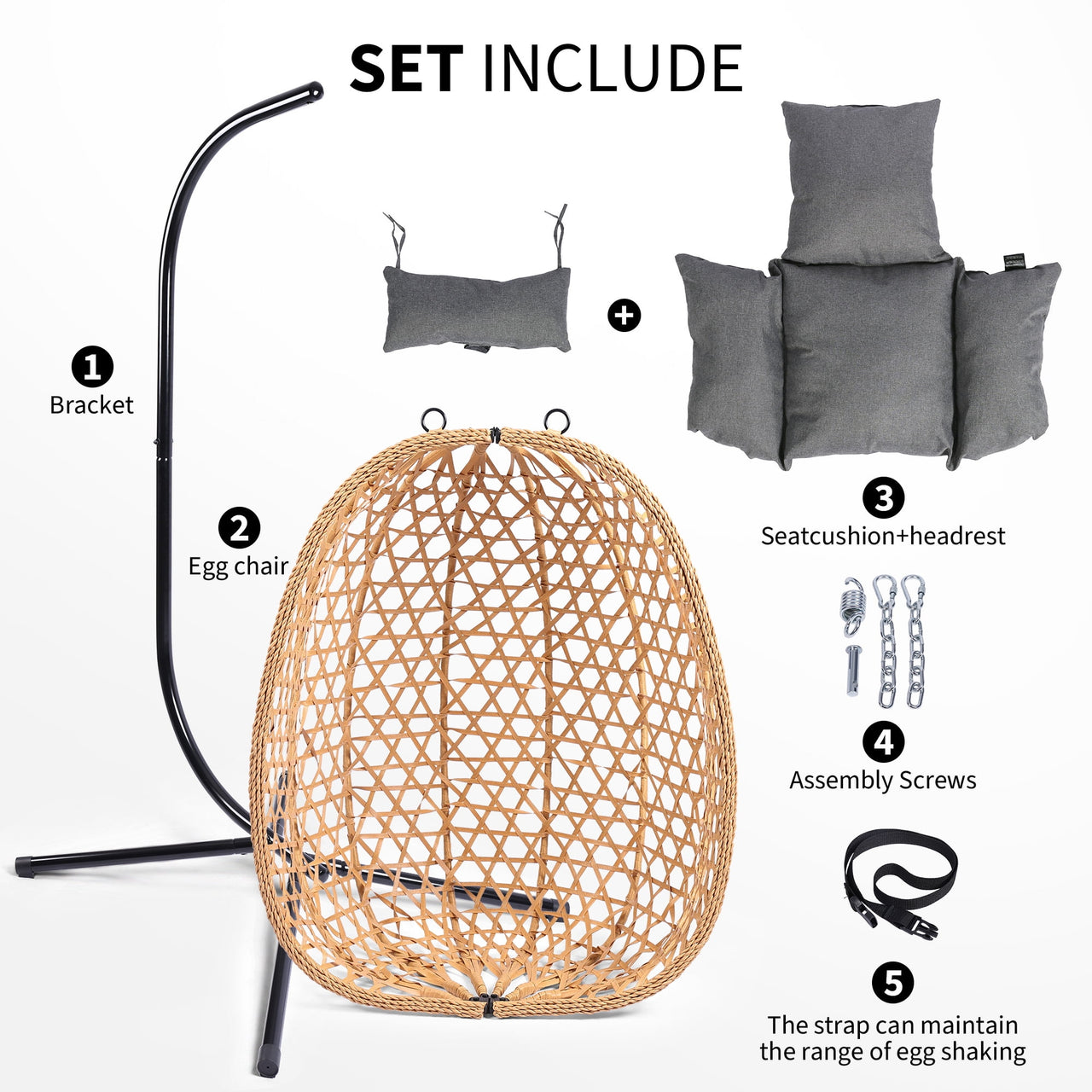 Egg Chair with Stand, Patio Wicker Bifanuo Hanging Chair, Hammock Swing Chair, 350LBS Capacity for Bedroom, Balcony, Garden