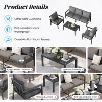 MRUAKA Aluminum Patio Furniture Set, 6 Pcs Modern Outdoor Sofa Sets, Outdoor Sectional Patio Conversation Set with Coffee Table for Backyard, Poolside, Dark Grey