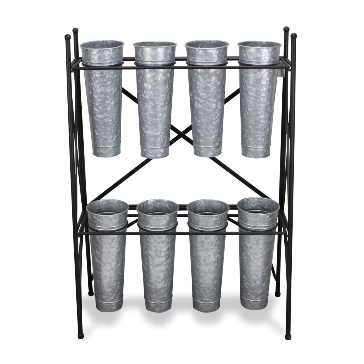Cheungs 8 Pot Plant Stand With Galvanized Pots