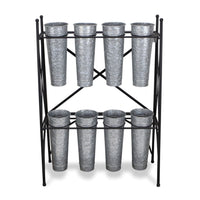 Cheungs 8 Pot Plant Stand With Galvanized Pots