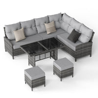 ELPOSUN 7-Piece Outdoor Patio Furniture Set - Sectional Sofa, Dining Table & Chairs Included, All-Weather Conversation Set with Ottoman, Gray Rattan,Gray