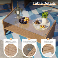 ELPOSUN 4-Piece Patio Rattan Furniture Set with Cushions & Tempered Glass Tabletop, Beige