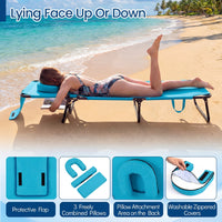 Costway Beach Chaise Lounge Chair with Face Hole Pillows & 4-Position Adjustable Backrest Turquoise