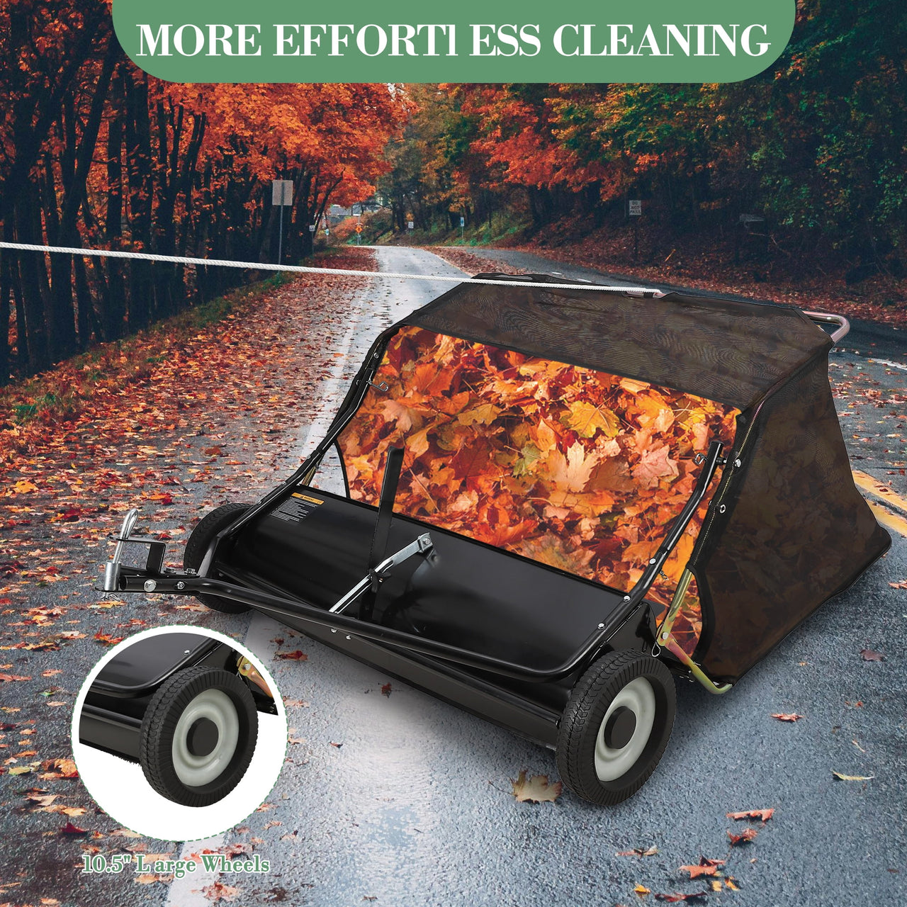 TEQIN 48" 50"Tow Behind Lawn Sweeper, Large Leaf Grass Sweeper Collector Pull Behind with Adjustable Brush Height and Dump Pull Behind Yard Sweeper for Picking Up Debris