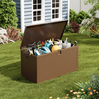 Gaderth 150 Gal Deck Box, Weather-Resistant Outdoor Storage Box with Lid, Weatherproof & Lockable Outdoor Storage Bin, Lockable Storage Bin with Built-in Handle for Patio