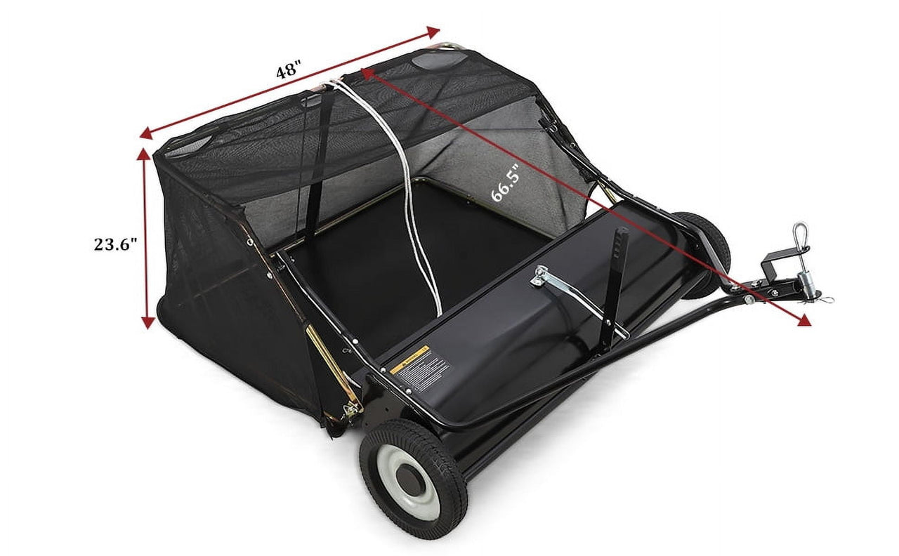 Tow Behind 48 Inch Lawn Sweeper, Large Capacity Heavy Duty Leaf & Grass Collector with Adjustable Sweeping Height, Dumping Rope Design for Picking Up Debris and Grass