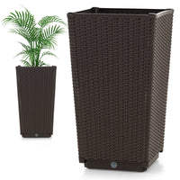 Costway 2PCS Outdoor Wicker Flower Pot 22.5''Tall Planters with Drainage Hole Coffee