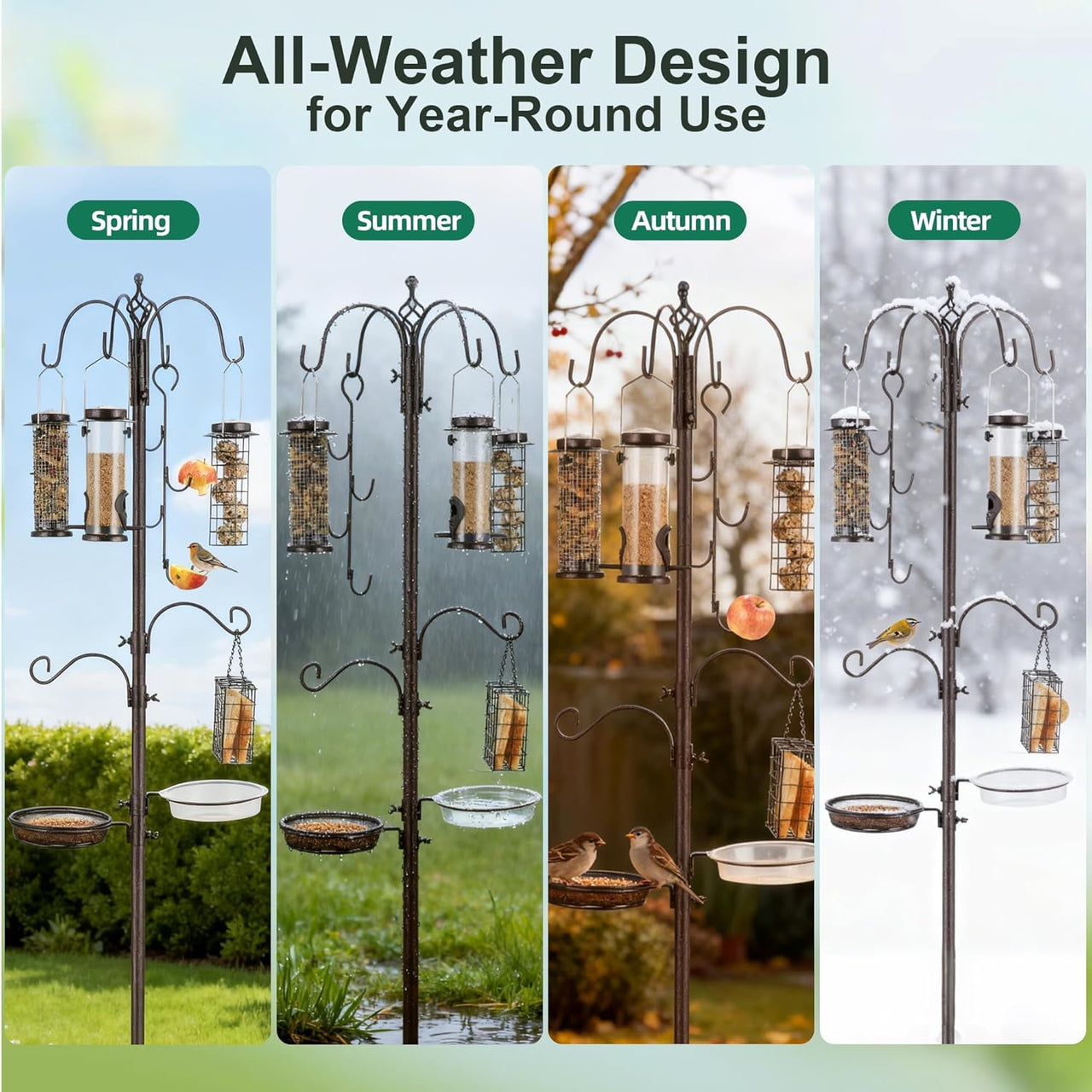 Urban Deco Bird Feeding Station,A Set with 6 Bird Feeders Hanging,Bird Feeder Poles Kit Premium Bird Bath for Attracting Wild Birds,Black