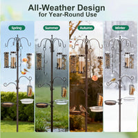 Urban Deco Bird Feeding Station,A Set with 6 Bird Feeders Hanging,Bird Feeder Poles Kit Premium Bird Bath for Attracting Wild Birds,Black