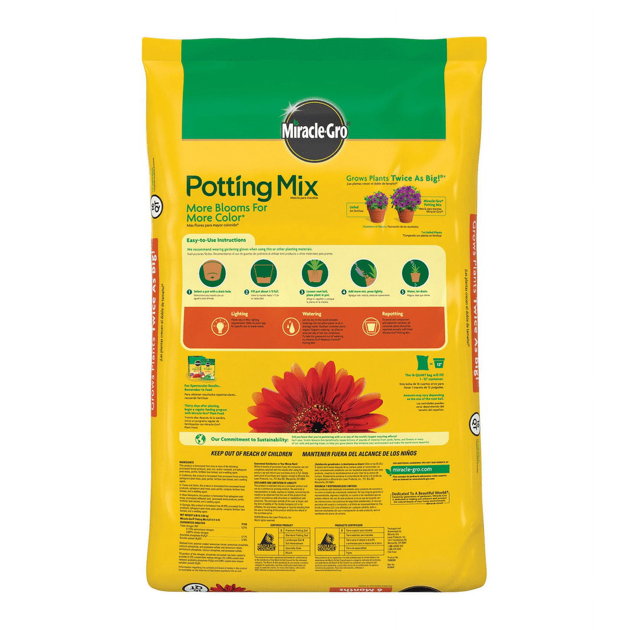 Miracle-Gro Potting Mix, For Container Plants, Flowers, Shrubs, 16 qt.