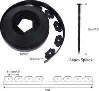 No Dig Durable Garden Landscape Edging Kit, Black Plastic Lawn Border with 24pcs Anchoring Spikes for Landscaping, Flower Gardens, Lawn (20FT+ 24pcs Anchoring Spikes)