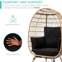 Best Choice Products Wicker Egg Chair Oversized Indoor Outdoor Patio Lounger w/ Steel Frame - Black