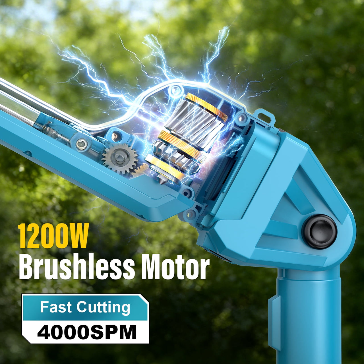 Gisam 21V MAX Brushless Pole Hedge Trimmer Cordless, 20.5" Dual-Action Blade, 180° Adjustable Head Electric Bush Trimmer, 2×4000mAh Batteries, Up to 14.9FT Reach Battery Powered Hedge Trimmers for Sh