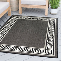 5x8 Water Resistant, Indoor Outdoor Rugs for Patios, Front Door Entry, Entryway, Deck, Porch, Balcony | Outside Area Rug for Patio | Black, Greek Key | Size: 5'3'' x 7'3''