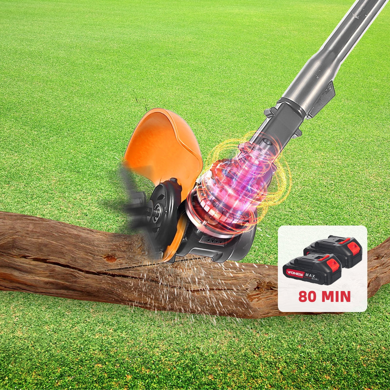 G·PEH Weed Wacker Grass Trimmer, 24V Cordless Weedeater Lightweight Electric Brush Cutter with 2 Batteries and Charger for Home Garden Yard Trimming