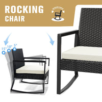 JORVIMAX Patio Conversation Set Outdoor Furniture Set Porch Bistro Set Rocking Chairs With Coffee Table Beige