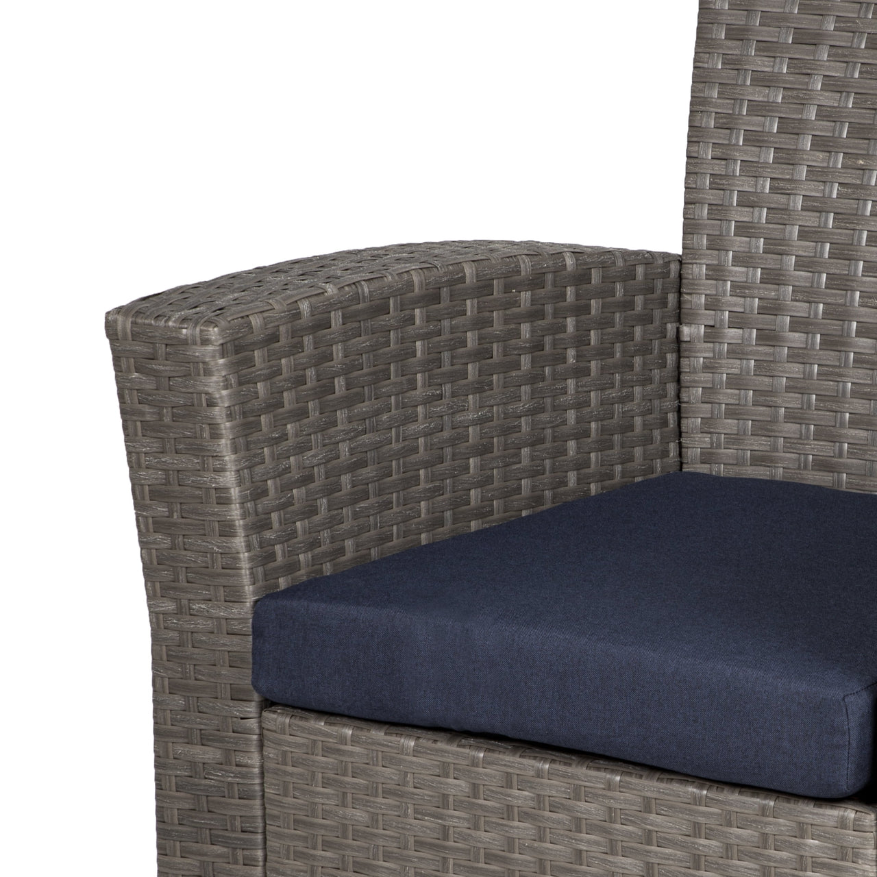 WestinTrends 4pc Outdoor Furniture Conversation Sofa Set with Loveseat, Cofee Table and Cushions, All Weather UV Resistant Rattan Wicker Patio Chairs, Gray/Navy Blue