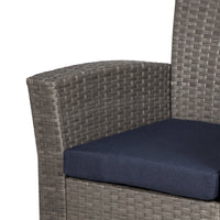 WestinTrends 4pc Outdoor Furniture Conversation Sofa Set with Loveseat, Cofee Table and Cushions, All Weather UV Resistant Rattan Wicker Patio Chairs, Gray/Navy Blue