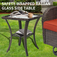 3 Piece Outdoor Swivel Rocker Chairs, Swivel Glider Patio Chairs, Heavy Duty Patio Chairs 400 lbs with Side Table, Red