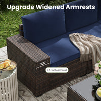 STARY 6 Pieces Outdoor Sectional Sofa with Wide Armrests, Patio Conversation Set, PE Rattan Furniture Set for Backyard, Blue