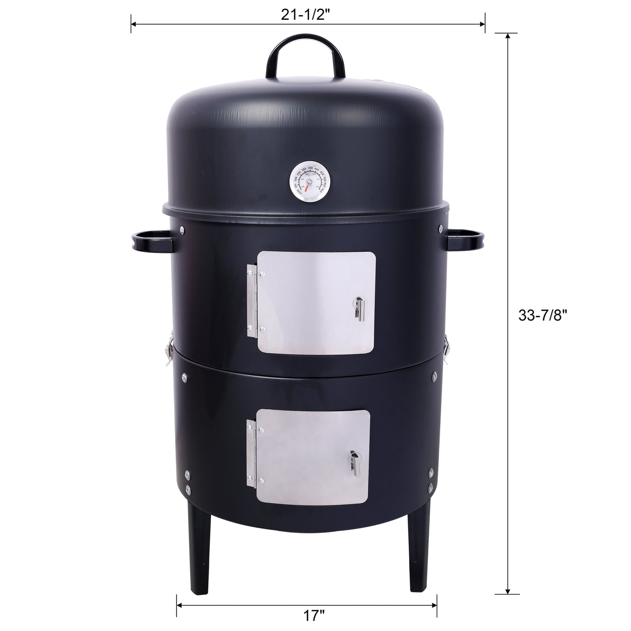 Vertical Steel Charcoal Smoker, Heavy Duty BBQ Smoker Grill With 2 Cooking Area, 2 Access Doors, And Thermometer For Backyard Patio Camping