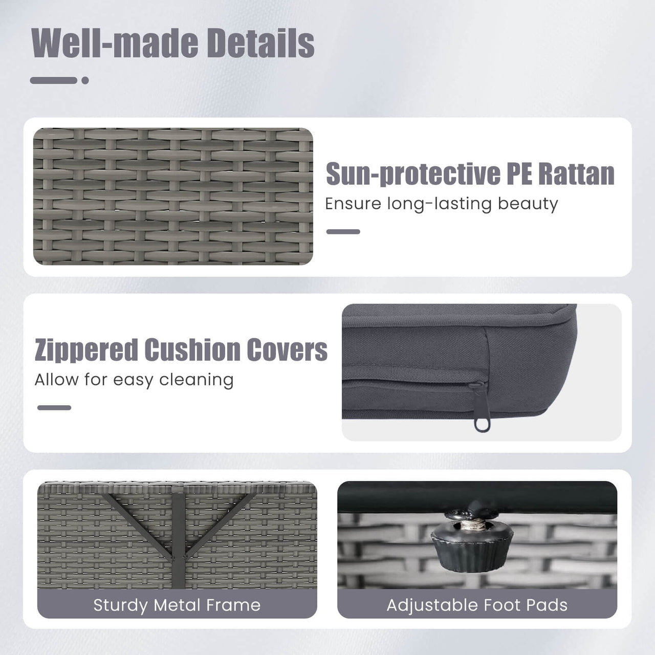 Costway Wicker Outdoor Patio Dining Set with Ottoman and Retractable Side Tray, Gray