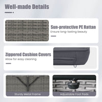Costway Wicker Outdoor Patio Dining Set with Ottoman and Retractable Side Tray, Gray