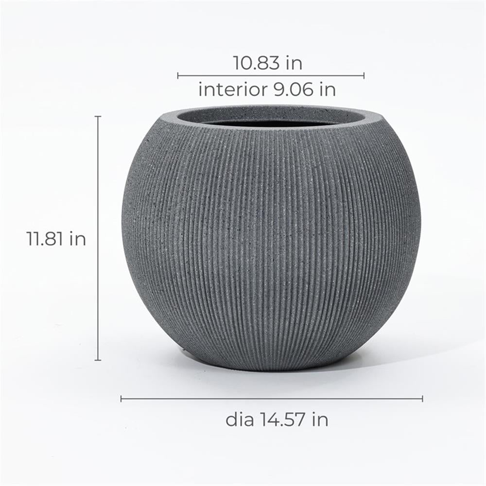 LuxenHome 14.5" Dia Round Planter Large Indoor Outdoor Plant Pot Modern Striped Plastic Planter Pot