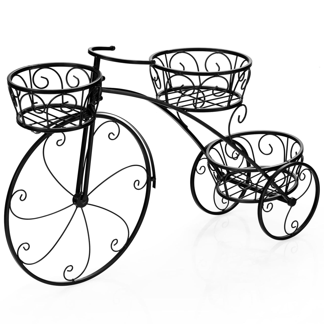 Topbuy Tricycle Metal Plant Stand Flower Pot Cart Holder Ideal for Home Garden Patio