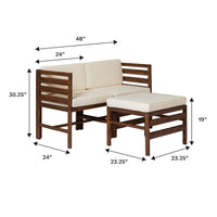 Walker Edison Modular Outdoor Acacia L/R Chairs + Ottoman - Dark Brown