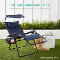 Best Choice Products Folding Zero Gravity Recliner Patio Lounge Chair w/ Canopy Shade, Headrest, Tray - Beige