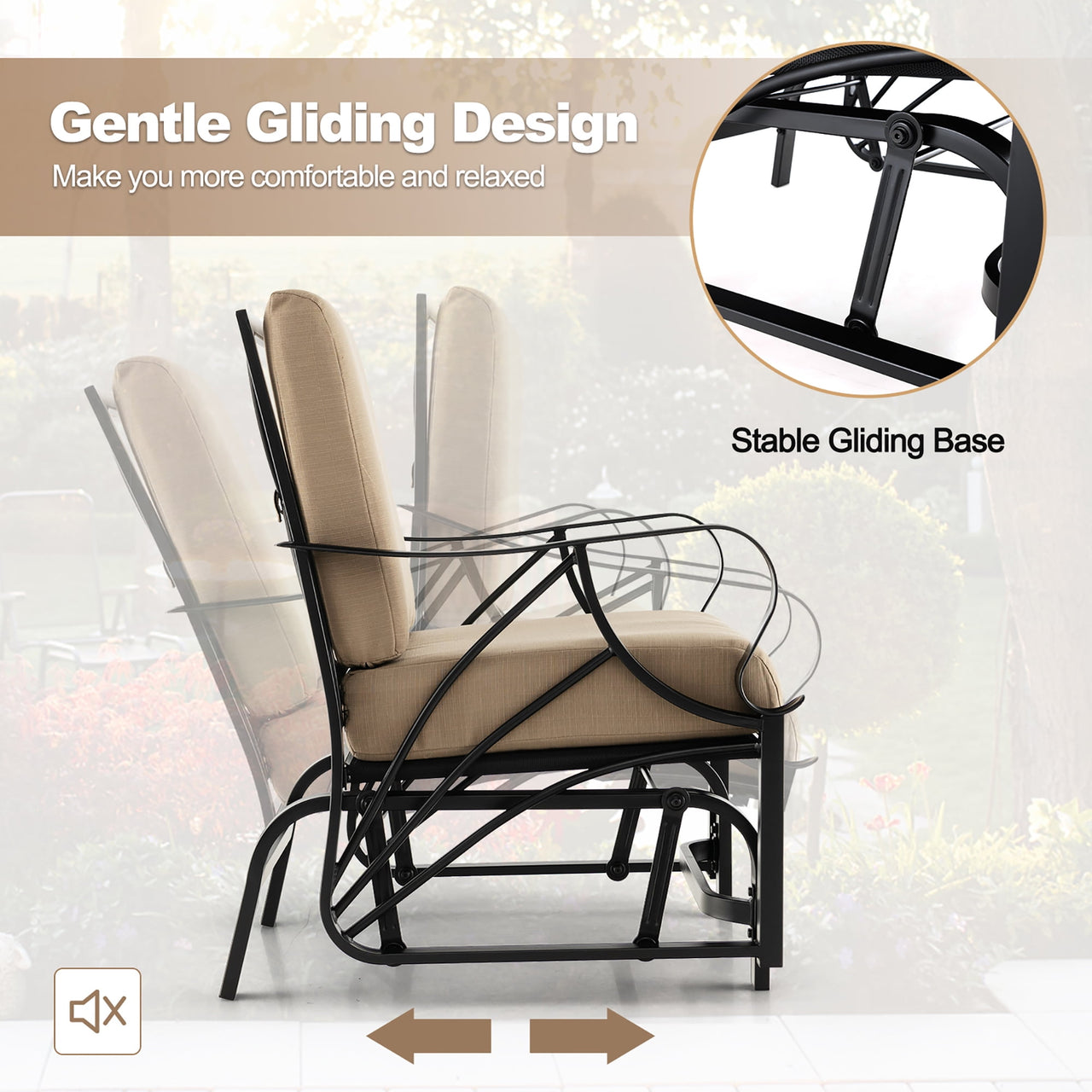 Gymax Patio Glider Chair Outdoor Metal Glider w/ Seat & Back Cushions Backyard Poolside