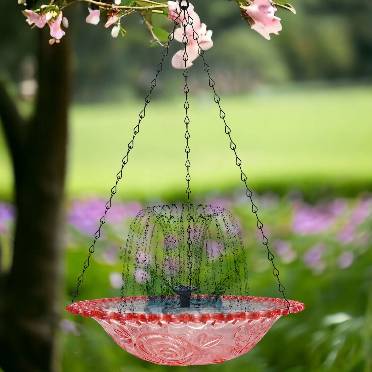 Solar-Powered Bird Bath – Outdoor Garden Fountain with Floating & Hanging Design, Attracts Hummingbirds & Wild Birds