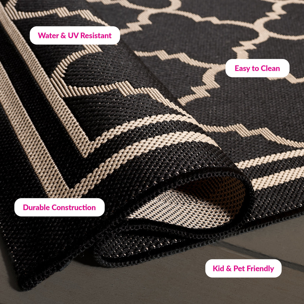 Safavieh Courtyard Alina Geometric Quatrefoil Indoor/Outdoor Area Rug, Black/Beige, 5'3" x 7'7"