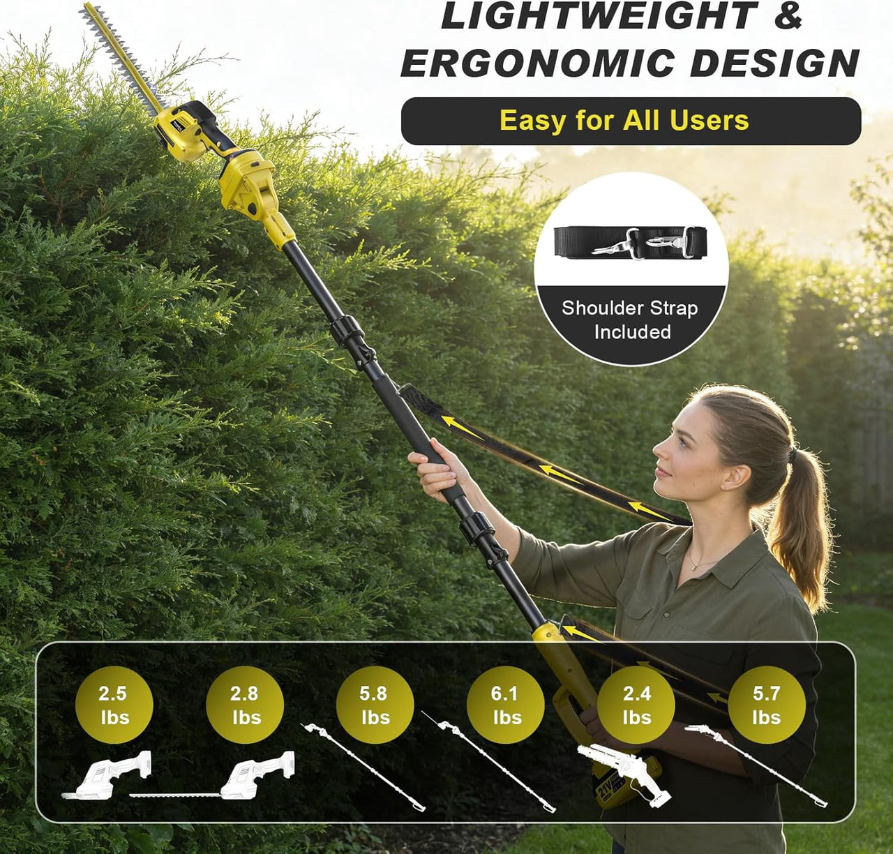 Gisam 6-in-1 Mini Chainsaw & Hedge Trimmer, 8-Inch Electric Chainsaw, 2×4.0Ah Batteries, Brushless Motor 2500W, 0-180° Adjustable,  4.5m Hedge Cutting