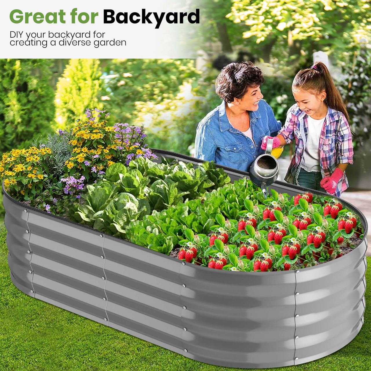GVDV Galvanized Raised Garden Bed Outdoor, 4x2x1ft Backyard Oval Metal Planter Box with Easy Assembly, for Gardening Vegetables, Fruits, Flowers - Dark Gray