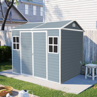 6x8 FT Outdoor Storage Shed with Double Windows And Floor, Lockable Tool Storage Sheds With Sloped Roof, Utility Tool Shed Storage House For Backyard Patio Lawn Garden
