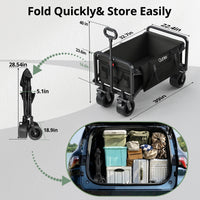 Qunler 560lbs Large Collapsible Folding Wagon with Oversized Tank Wheels, Heavy Duty Big Bucket Utility Garden Cart with Side Pocket for Sports, Shopping, Camping, Kids, Black