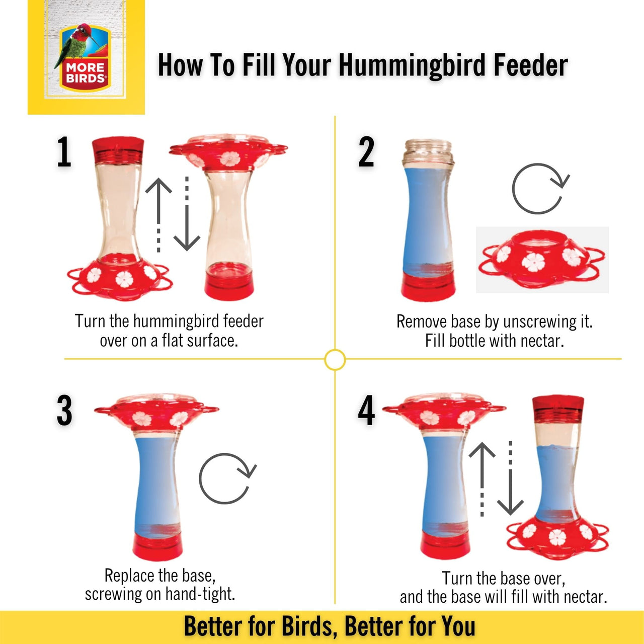 More Birds Hollyhock Hummingbird Feeder with 25 oz Nectar Capacity - Clear Plastic Design