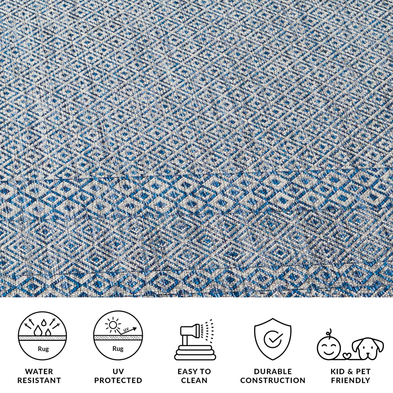 SAFAVIEH Courtyard Evander Geometric Indoor/Outdoor Area Rug, Gray/Blue, 5'3" x 7'7"