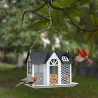 Kingsyard Weatherproof Metal Bird Feeder House, Triple Feeders for Outside Finch Cardinal, White