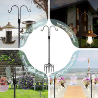 92 Inch Double Shepherds Hooks for Outdoor, Heavy Duty Bird Feeder Pole with 5 Base Prongs, Adjustable Garden Hanging Holder for Bird Feeders, Lanterns, Plant Hanger Stands, Weddings Decor