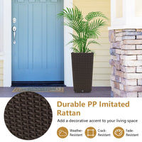Costway 2PCS Outdoor Wicker Flower Pot 22.5''Tall Planters with Drainage Hole Coffee