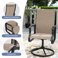 MRUAKA Patio Swivel Chairs Set of 2, Outdoor Dining Chairs Mid Back All Weather Breathable Textilene Outdoor Swivel Chairs with Metal Rocking Frame for Lawn Garden Backyard Deck, Khaki