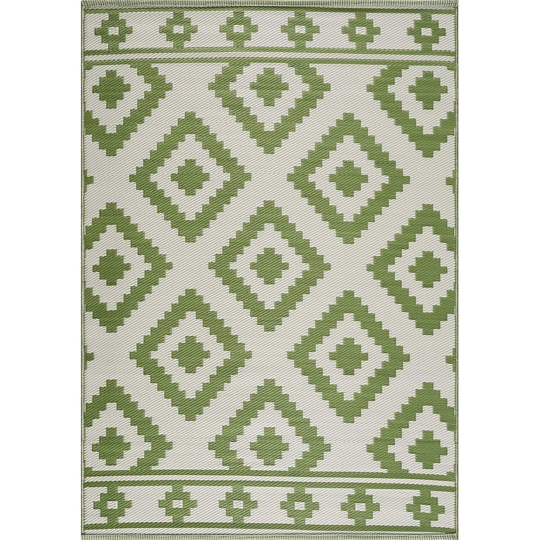 Playa Rug Milan Lightweight Reversible Recycled Plastic Outdoor Floor Mat/Rug Green&Crème 4'x6' 4' x 6'