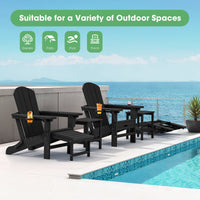 SERWALL Adjustable Folding Adirondack Chair with Footrest & Dual Cup Holders Set of 2, HDPE Foldable Multifunctional Adirondack Chair with Ottoman for Patio, Outdoor, Garden, Black