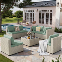 Amopatio 7 Pieces Patio Conversation Set, Outdoor Sectional PE Rattan Wicker Furniture Seat,GREEN